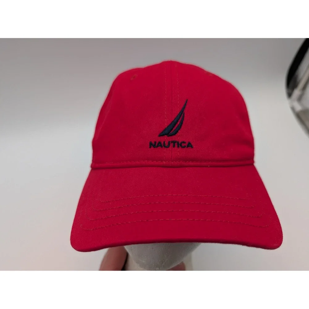 Nautica Mens Red Cotton Twill Baseball Cap Embroidered Logo NS83 Adjustable Hat